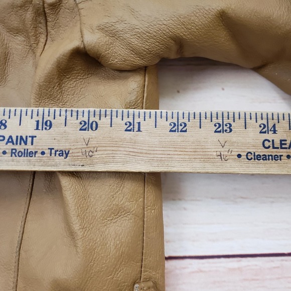 VINTAGE Fitzwright Jacket Womens Large Tan Leather Hooded Faux Fur Parka Coat - Picture 8 of 14